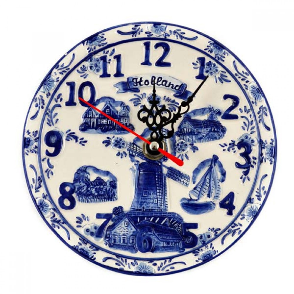 klokken en uurwerken Delfts blauw wandbord klok holland relief 14 cm