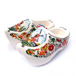 Wooden shoes holland windmill / flowers white multi 14 cm Wooden shoes holland windmill / flowers white multi 14 cm