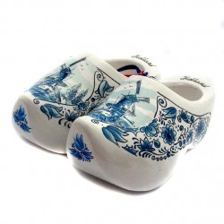 Houten klompjes 10 cm molen bloemen delfts blauw Houten klompjes 10 cm molen bloemen delfts blauw