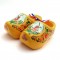 Wooden souvenir cloggies mill flowers yellow 10 cm