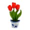 Magneet bloempot delfts blauw flexi tulpjes rood