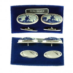 Manchetknoop zilver delfts blauwe steen ovaal Manchetknoop zilver delfts blauwe steen ovaal