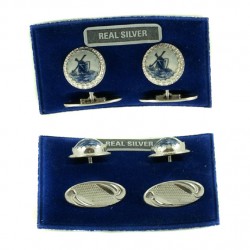 Manchetknoop zilver delfts blauwe steen rond Manchetknoop zilver delfts blauwe steen rond