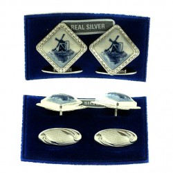 Manchetteknopf silber delfter blau ruit Manchetteknopf silber delfter blau ruit