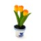 Miniatuur bloempot delfts blauw flexi tulpjes geel oranje