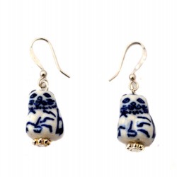Delft blue earrings pendant cat