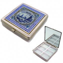 Pillbox delft blaue kacheln glitter border 6 x 6 cm Pillbox delft blaue kacheln glitter border 6 x 6 cm