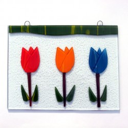 Fenster glas anhänger 3 tulpen roth orange blau Fenster glas anhänger 3 tulpen roth orange blau