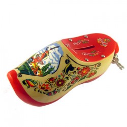 Spaarpot klomp hout blank rood 15 cm met slot Spaarpot klomp hout blank rood 15 cm met slot