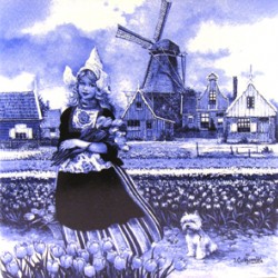 Kachel boerin met tulpen 10 x 10 cm blau van hunnik Kachel boerin met tulpen 10 x 10 cm blau van hunnik