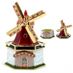 Vergoldete schmuckschatulle mühle mit strass-kristalle 9 cm Vergoldete schmuckschatulle mühle mit strass-kristalle 9 cm