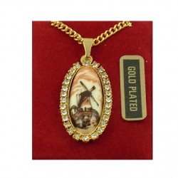 Gold plated necklace oval delft brown windmill Gold plated necklace oval delft brown windmill