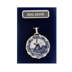 Zilveren bedel delfts blauw wandbordje molen 21 mm Zilveren bedel delfts blauw wandbordje molen 21 mm